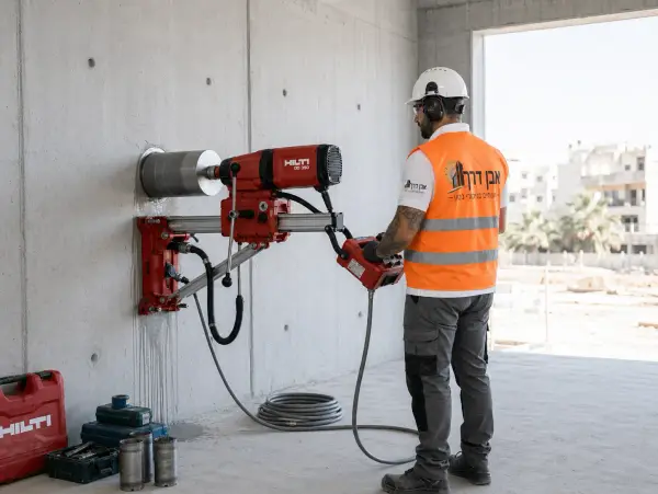 קידוח בטון מקצועי בשליטה מרחוק קידוח בטון עם מכונת קידוח כוס מקובעת ושליטה מרחוק